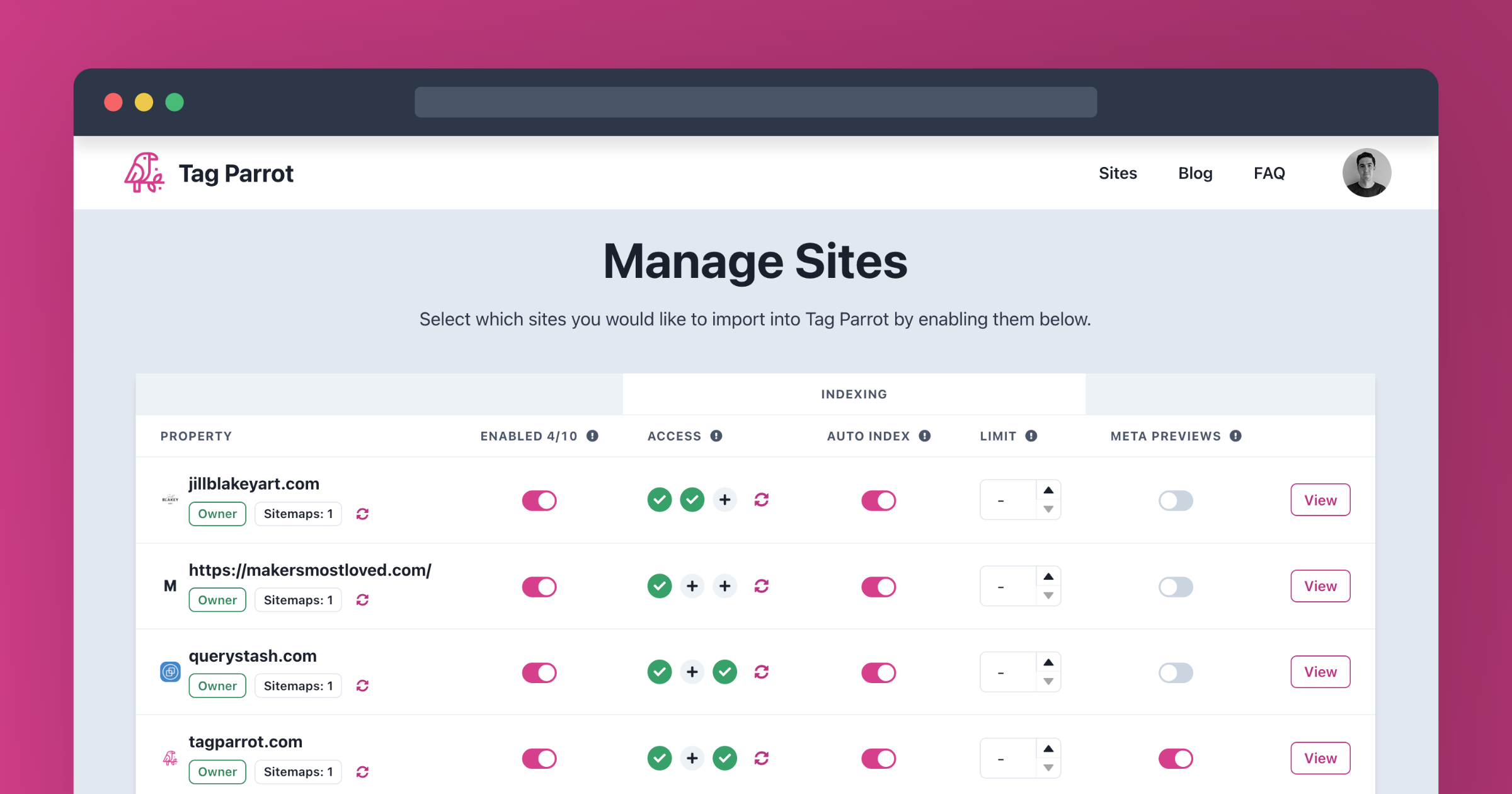 Auto-indexing Settings